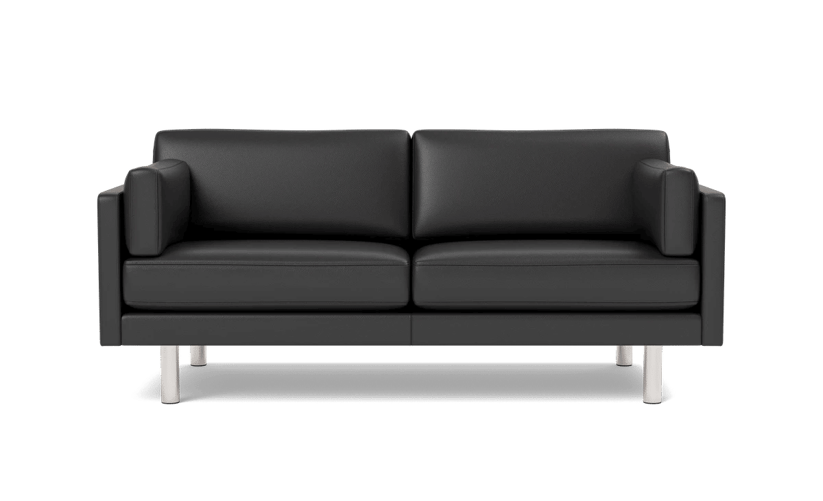 EJ220 Sofa, 2½ seater, 185 cm – Skinn Omni 301, sort Børstet krom, runde ben