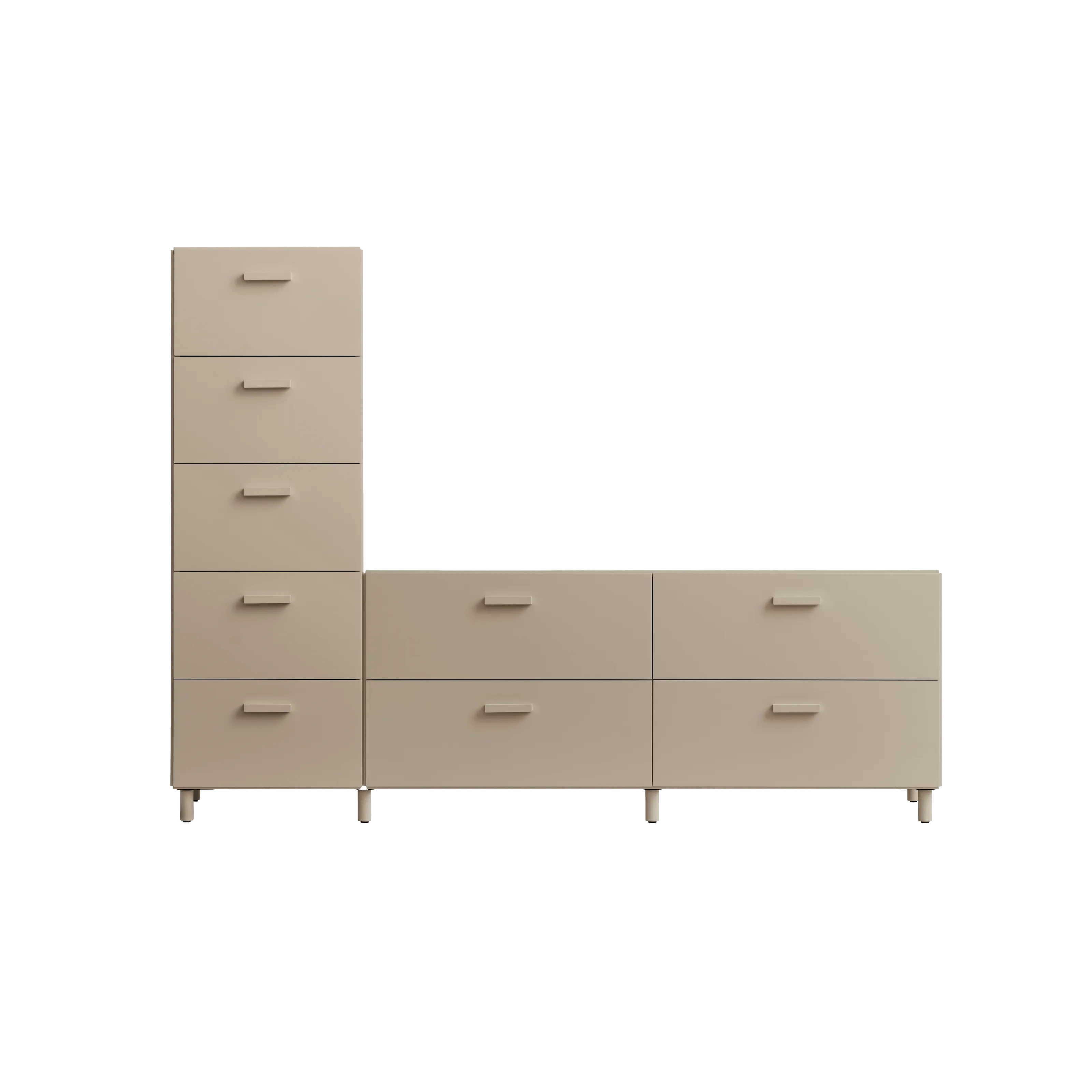 Én lav og én høy Relief-skuff med ben Beige