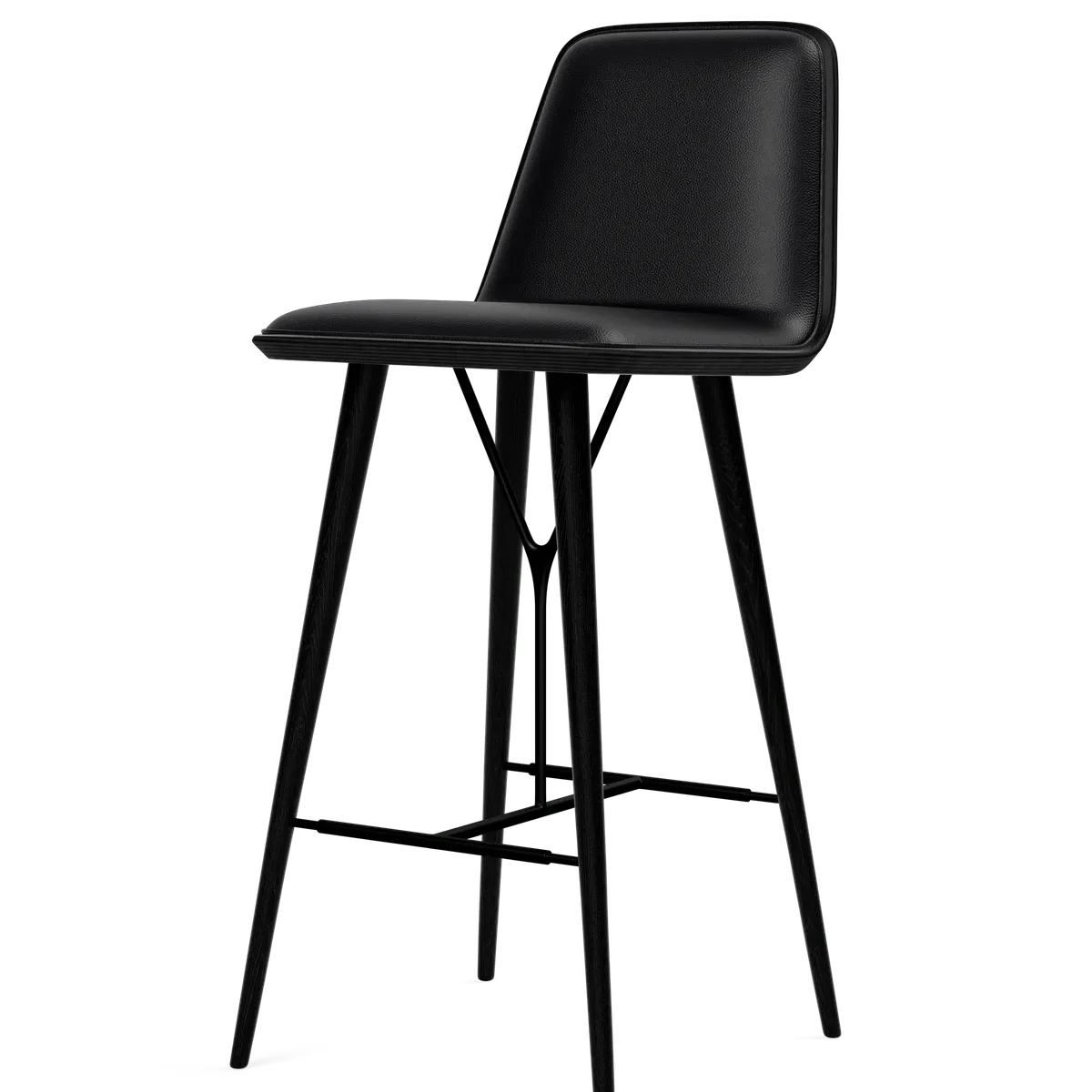 Spine Wood Base Barstool – Skinn Vice 11, Sort Ask, sort lakkert - sort metall, FSC MIX 70% 74 cm