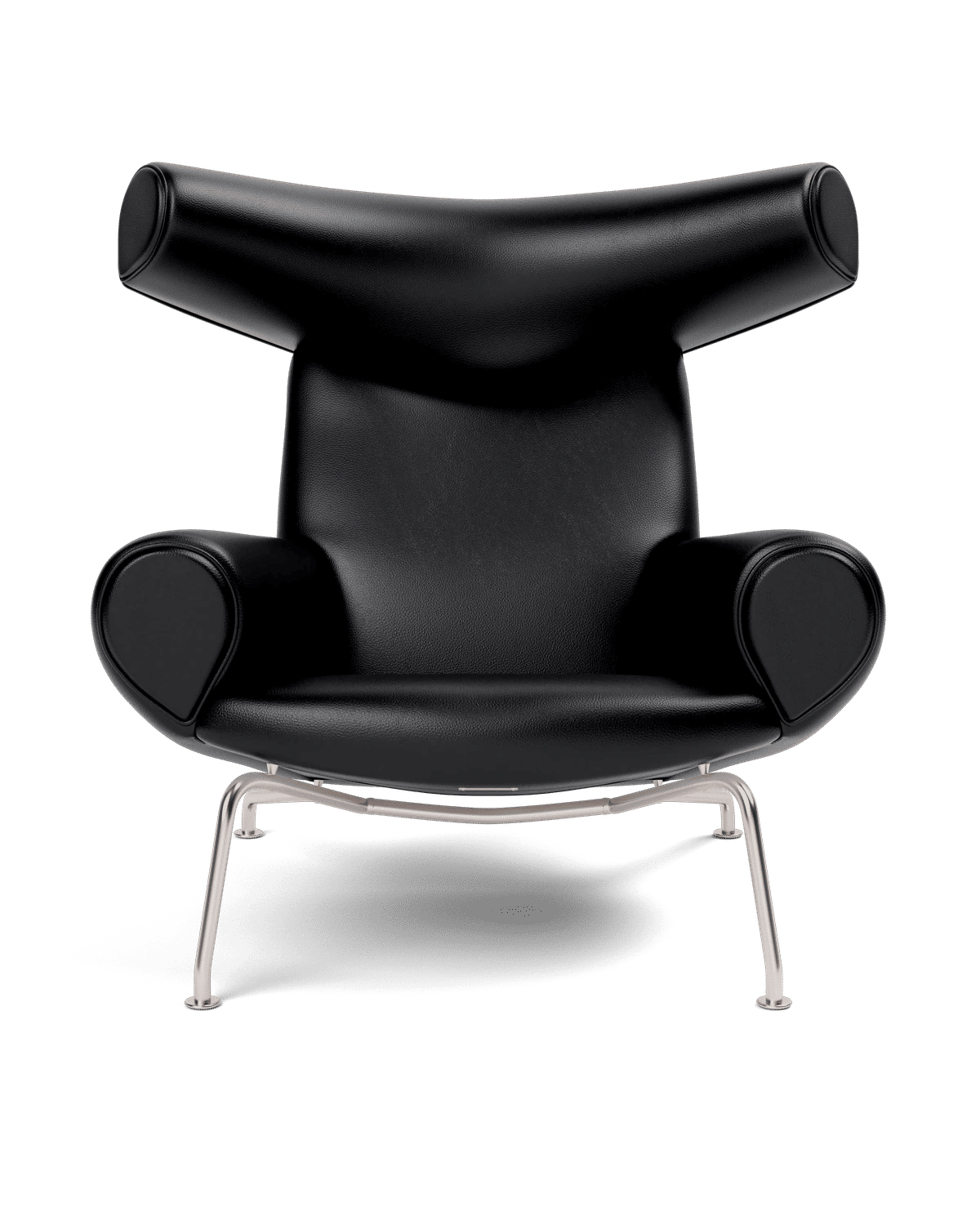 Wegner Ox Chair – Skinn Primo 88, Sort Piping som trekk Børstet rustfritt stål