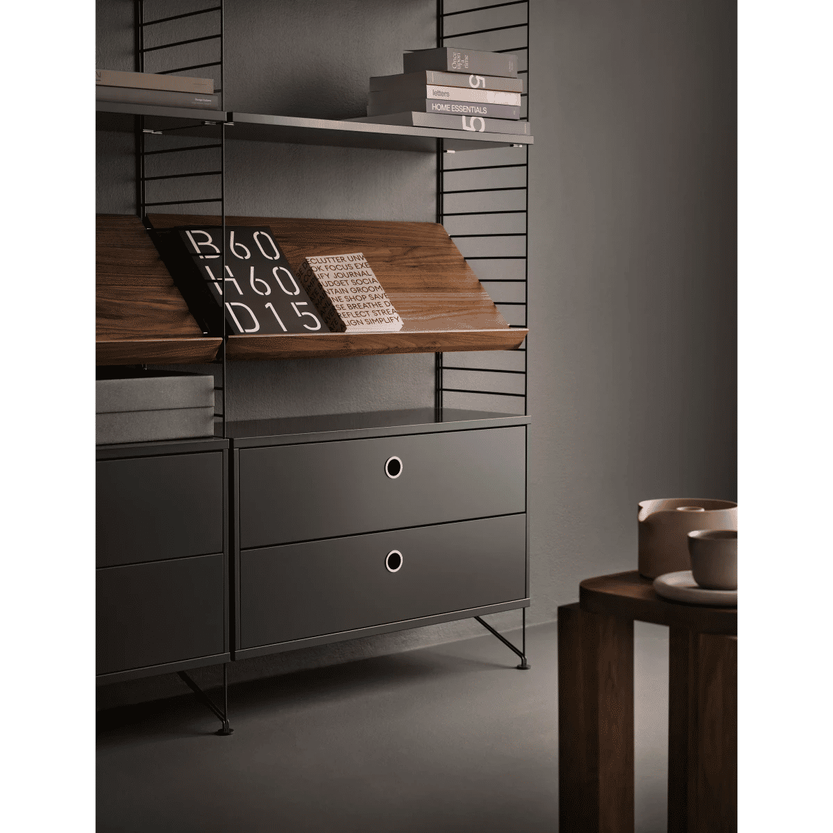 Magasinhylle i heltre 78x30x15 Valnøtt