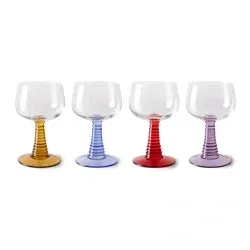 Swirl vinglass høyt, mix farger (sett med 4)