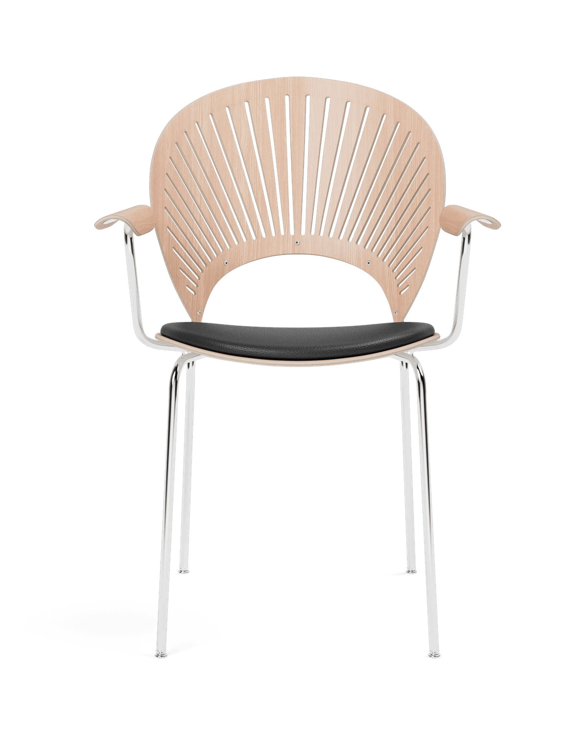 Trinidad Armchair Seat upholstered – Skinn Omni 301, Sort Eik lakkert, FSC Mix 70% Krom