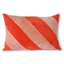 Stripet fløyelspute rød/rosa (40x60)