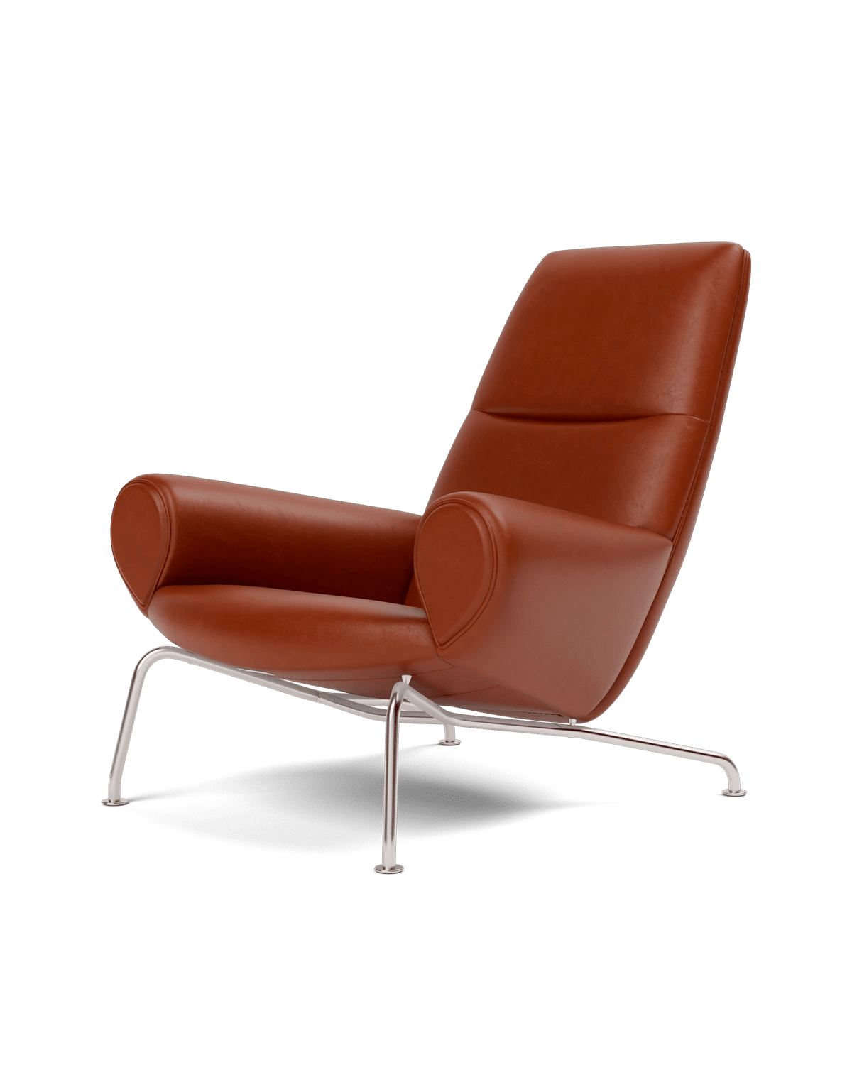 Wegner Queen Chair – Skinn Cera 905, Rustbrun Piping som trekk Børstet rustfritt stål