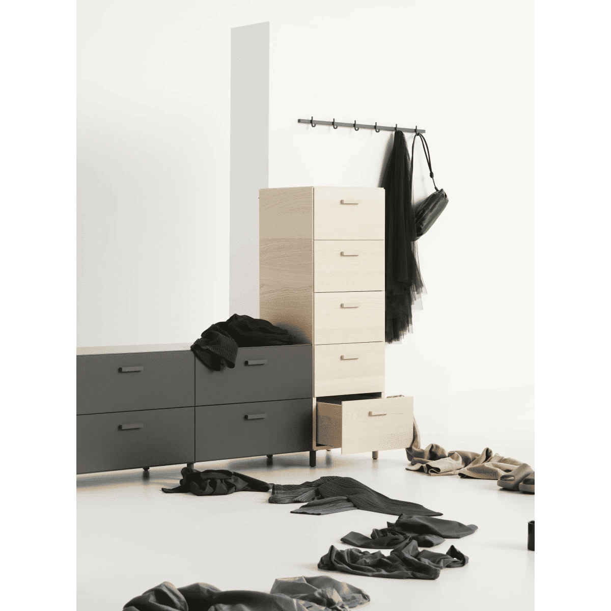 Relief kommode, lav 123x41x46,6 Grå