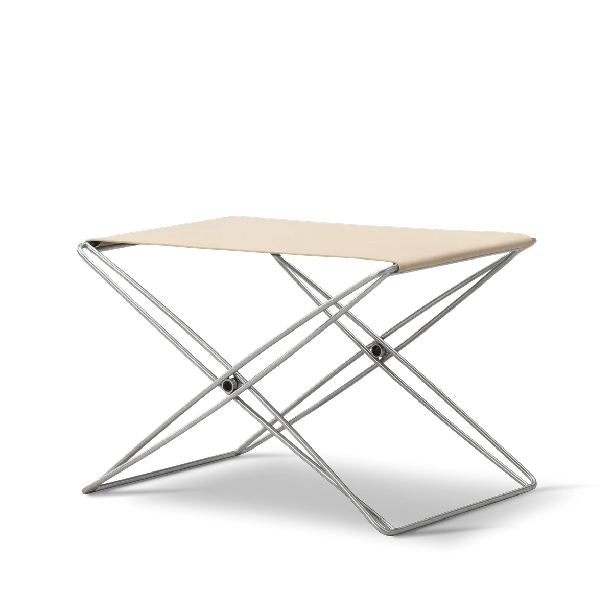 JG Folding Stool – Skinn Vegeta, Naturell Børstet rustfritt stål