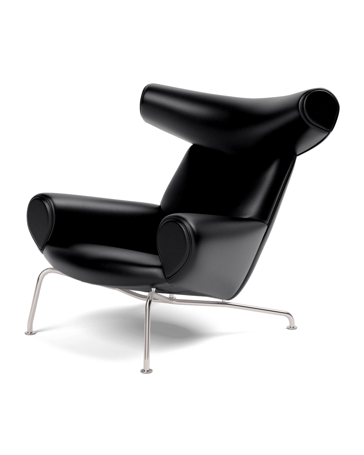 Wegner Ox Chair – Skinn Primo 88, Sort Piping som trekk Børstet rustfritt stål