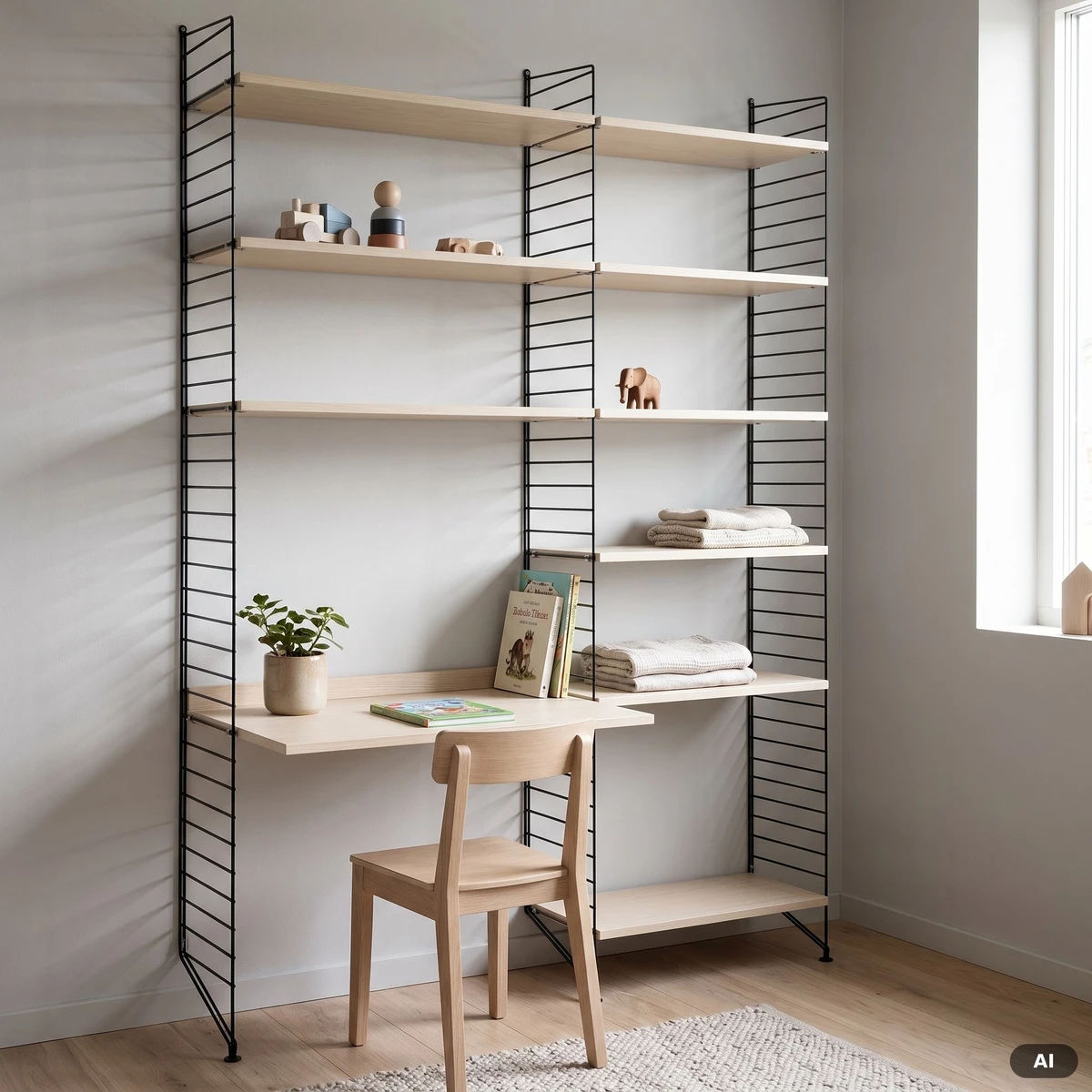 Barnerom D – gulvmontert, 3 hyller og arbeidsbord