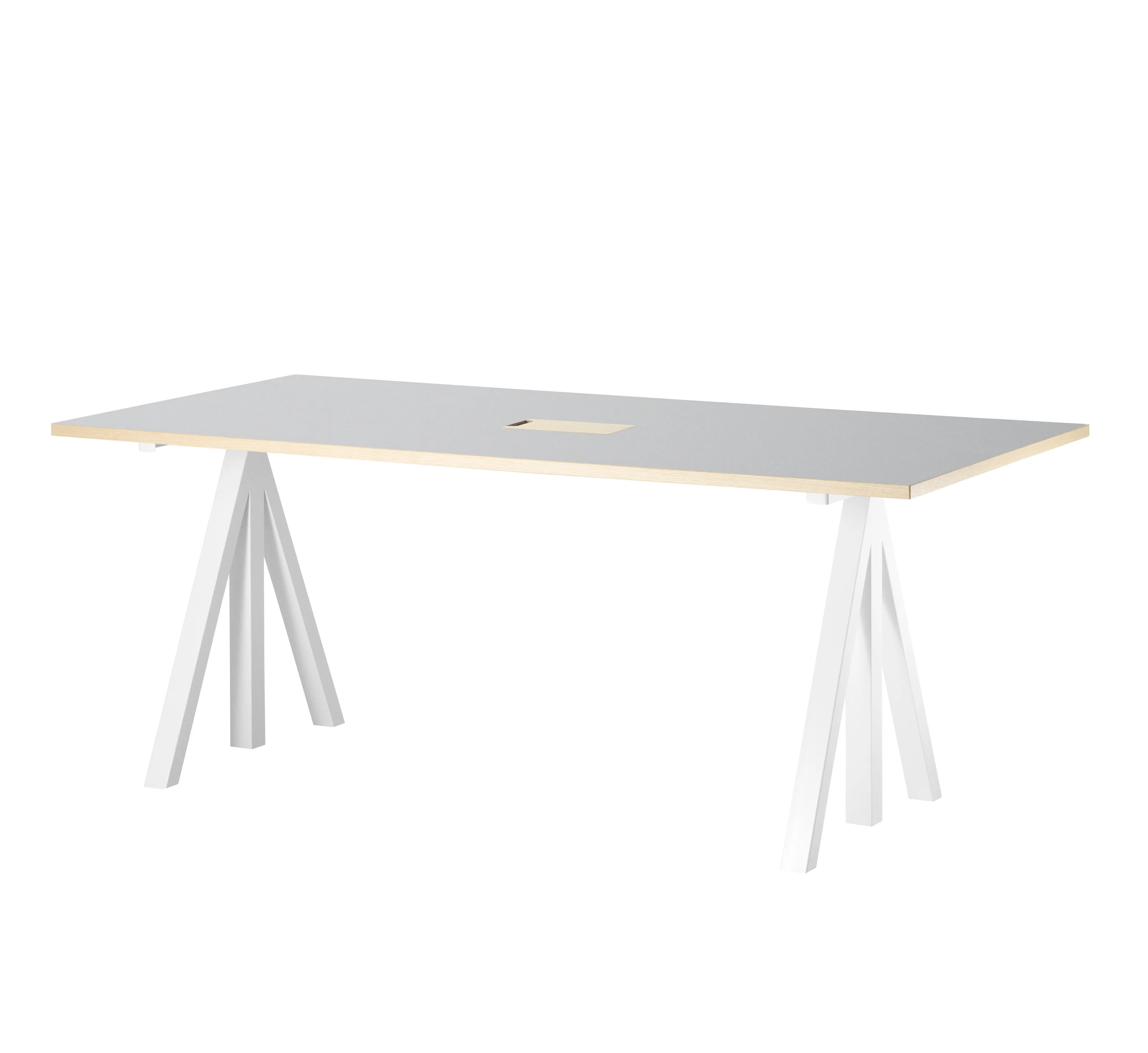 Skrivebord 180 x 90 hvitt/lysgrått linoleum med kantlist i ask – frittstående, arbeidsbord