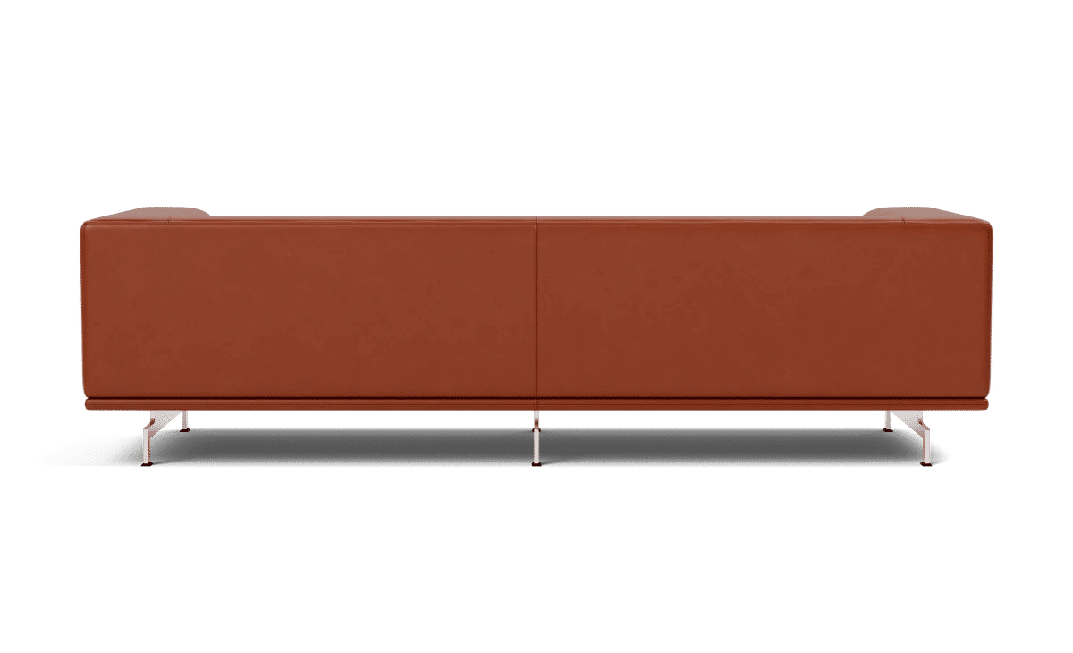 Delphi Sofa, 3 seater, 240cm – Skinn Cera 905, Rustbrun Børstet aluminium