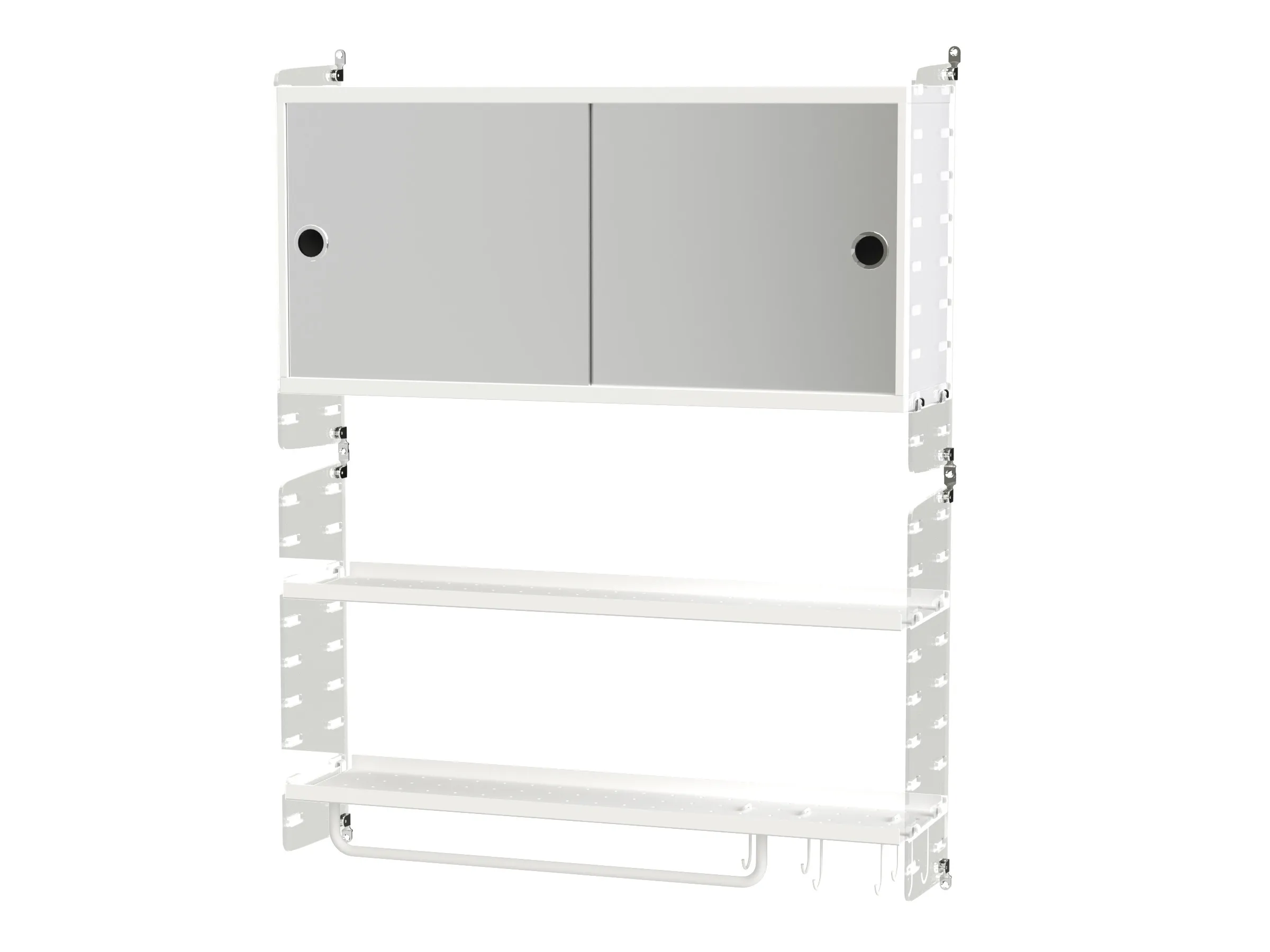 Bad D Klar plexiglass/Hvit – vegghengt, 2 hyller, skap og stang