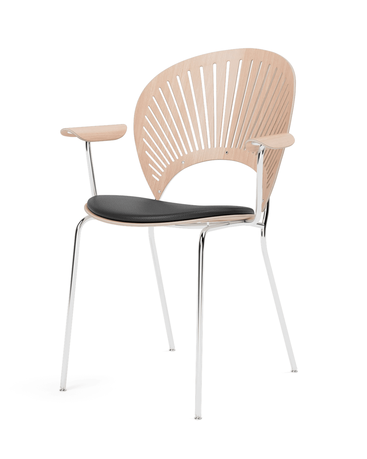 Trinidad Armchair Seat upholstered – Skinn Omni 301, Sort Eik lakkert, FSC Mix 70% Krom