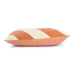 Stripet fløyelspute fersken/krem (40x60)