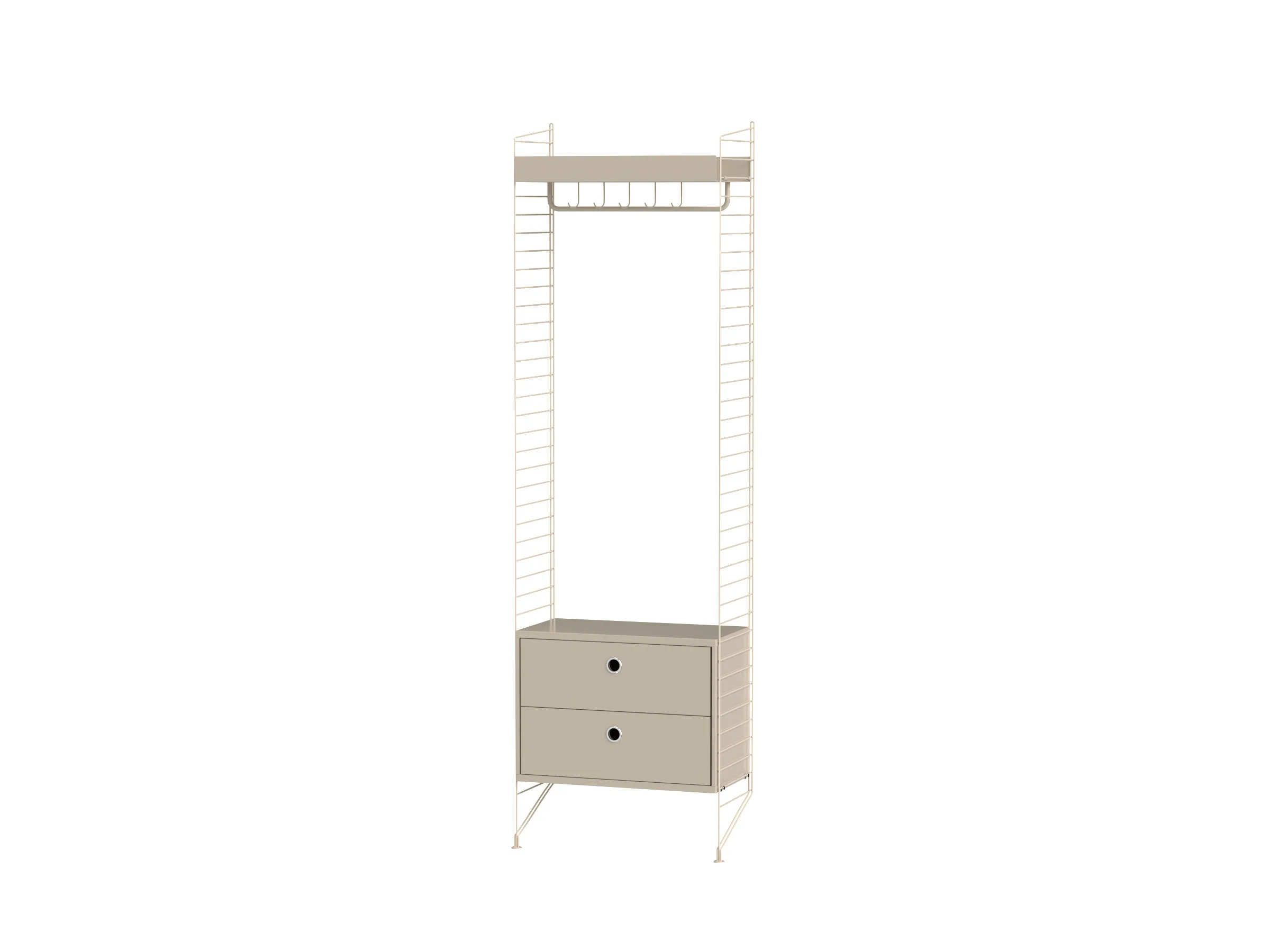 Gang M – gulvmontert, 1 hylle, skuffer og stang