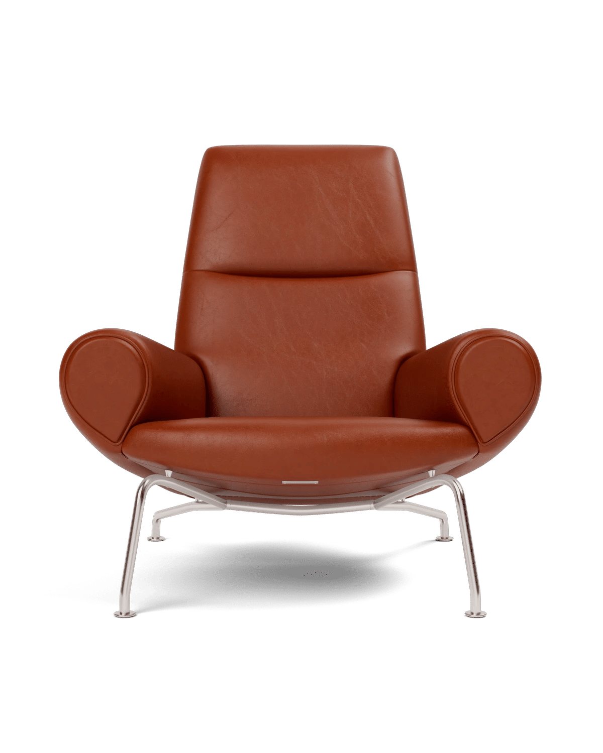 Wegner Queen Chair – Skinn Cera 905, Rustbrun Piping som trekk Børstet rustfritt stål