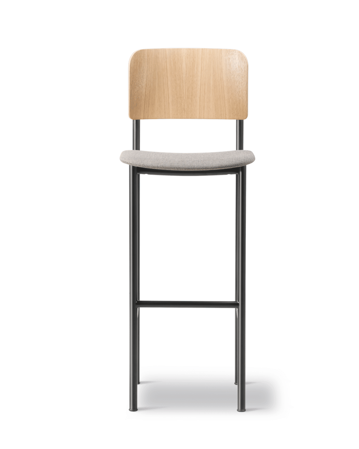 Plan Barstool Seat upholstered – Re-Wool 128 Eik lakkert, FSC Mix 70% Sort Sh 78 cm