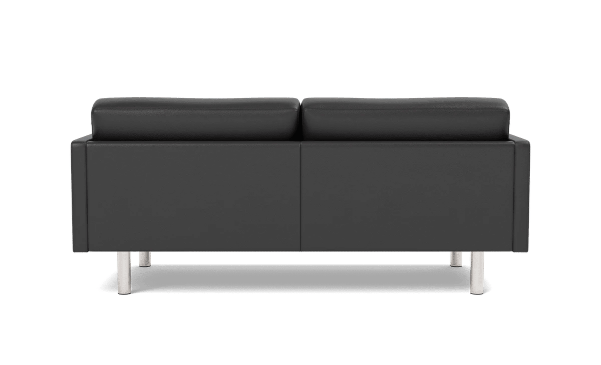 EJ220 Sofa, 2½ seater, 185 cm – Skinn Omni 301, sort Børstet krom, runde ben